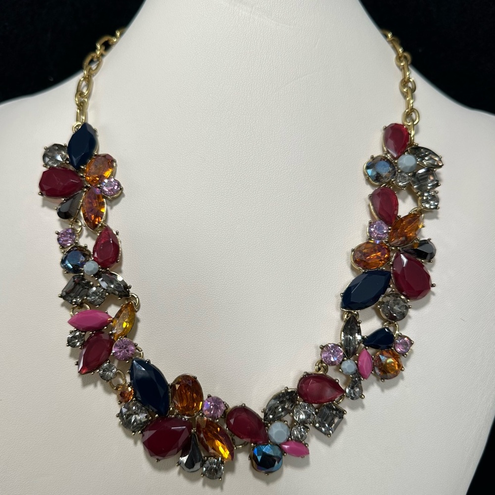 J.Crew Bold Statement Necklace – Multicolor Jewel Tone Cluster, Adjustable